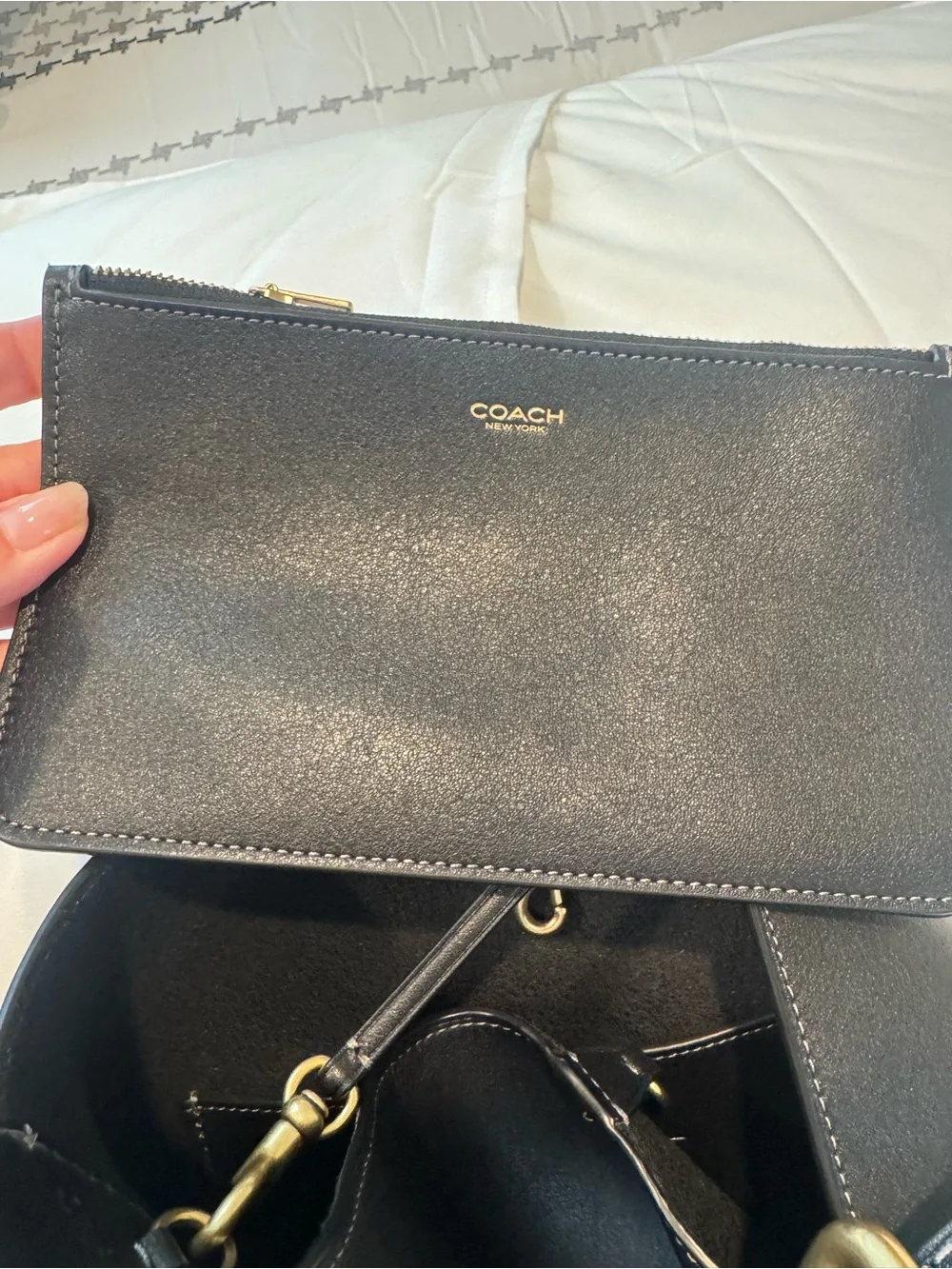 Coach Bleecker Bucket Bag with Pouch Black Brass Hardware Shoulder Bag